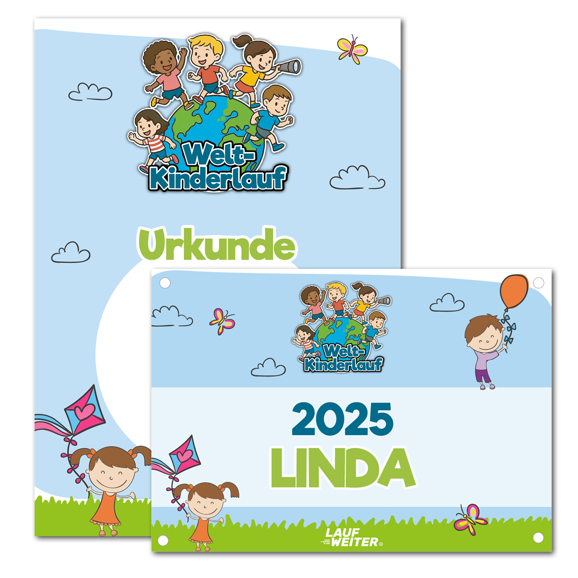 LAUF WEITER Welt-Kinderlauf Startnummer & Urkunde