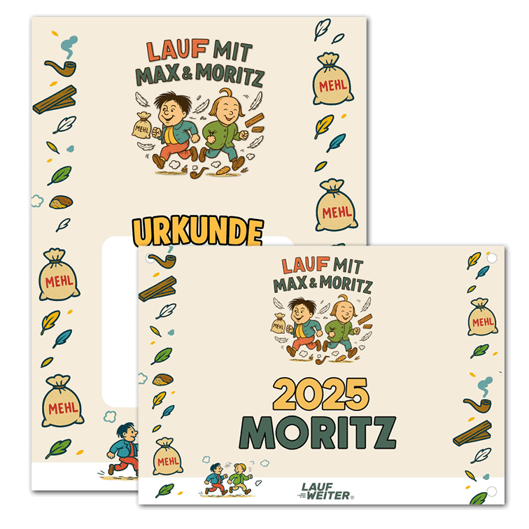 LAUF WEITER Lauf mit Max & Moritz Startnummer & Urkunde