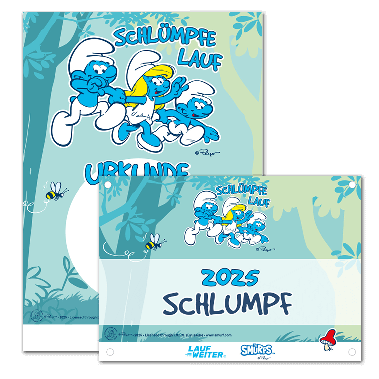 LAUF WEITER Schlümpfe Lauf Startnummer & Urkunde