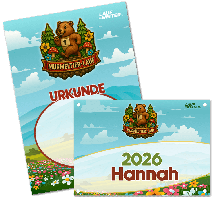 LAUF WEITER Murmeltier Lauf Startnummer & Urkunde