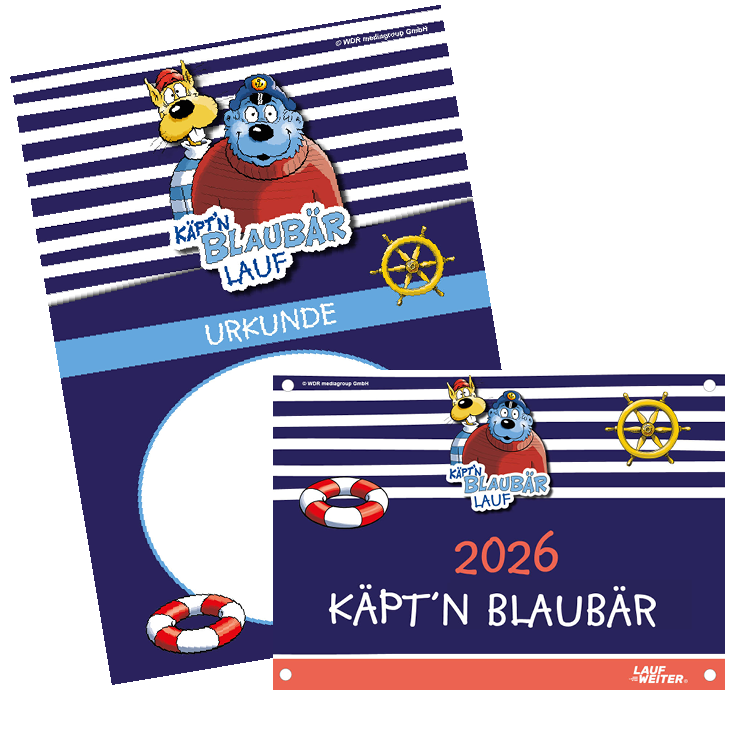 LAUF WEITER K&auml;pt&rsquo;n Blaub&auml;r Lauf Startnummer & Urkunde