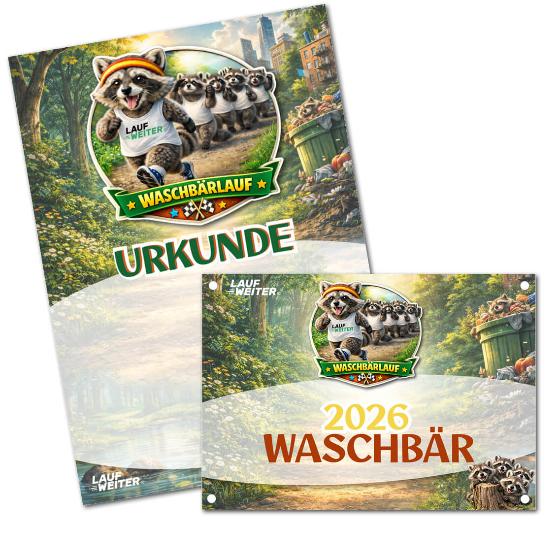 LAUF WEITER Waschb&auml;rlauf Startnummer & Urkunde