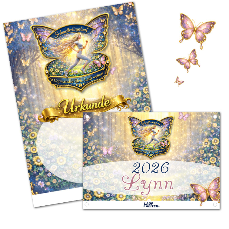 LAUF WEITER Schmetterlingslauf Startnummer & Urkunde