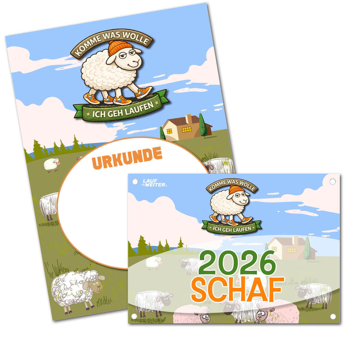 LAUF WEITER Schaf Run Startnummer & Urkunde