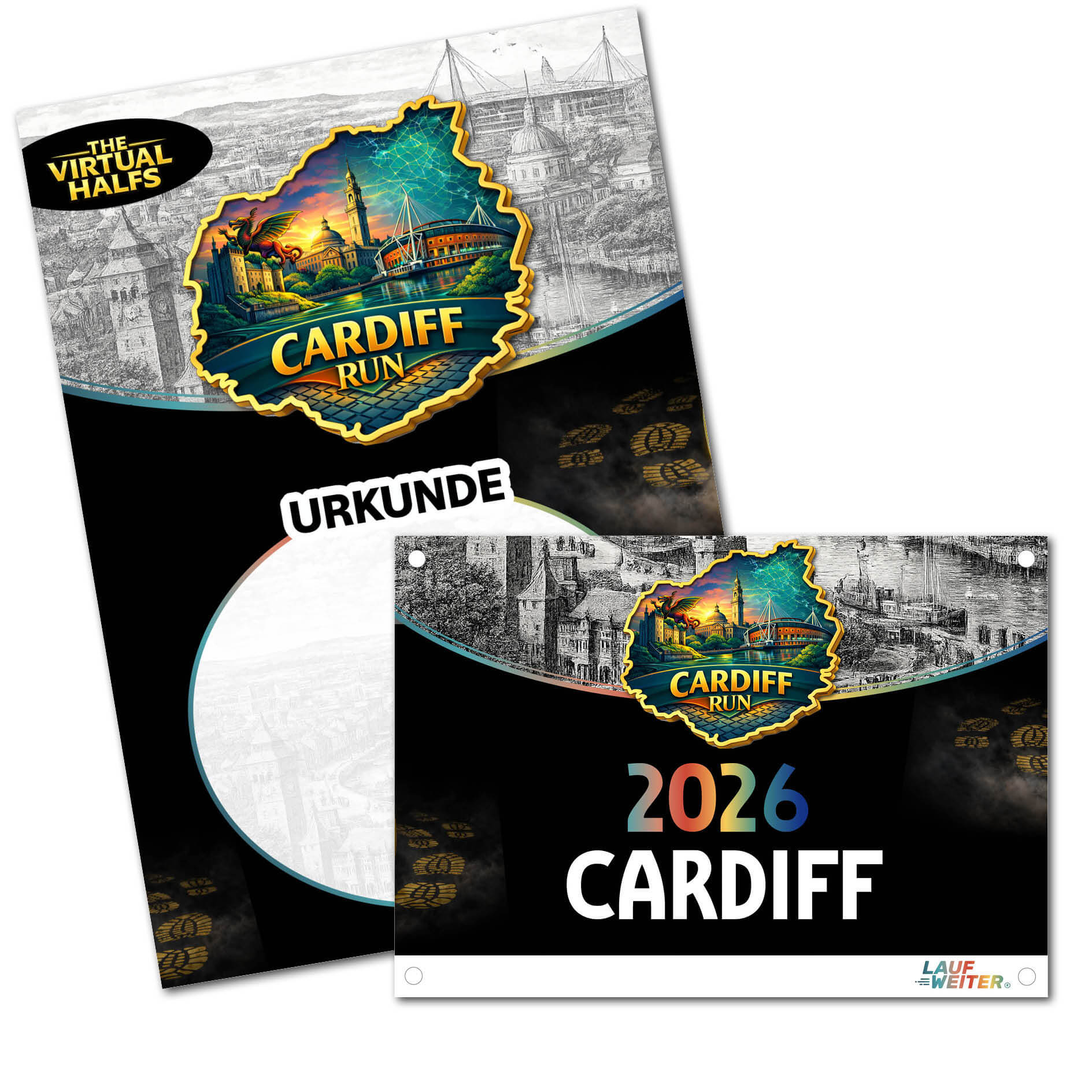 LAUF WEITER Cardiff Run Startnummer & Urkunde
