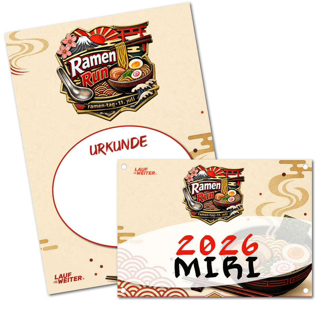 LAUF WEITER Ramen Run Startnummer & Urkunde