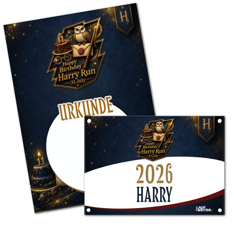LAUF WEITER Harry Run Startnummer & Urkunde