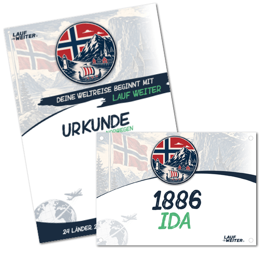 LAUF WEITER Norwegen Startnummer & Urkunde