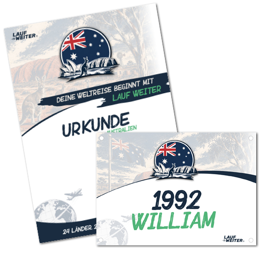 LAUF WEITER Australien Startnummer & Urkunde