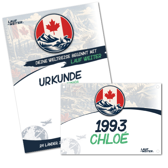 LAUF WEITER Kanada Startnummer & Urkunde