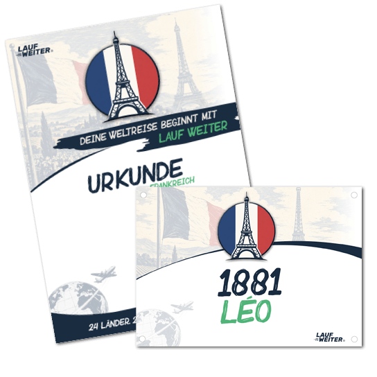 LAUF WEITER Frankreich Startnummer & Urkunde