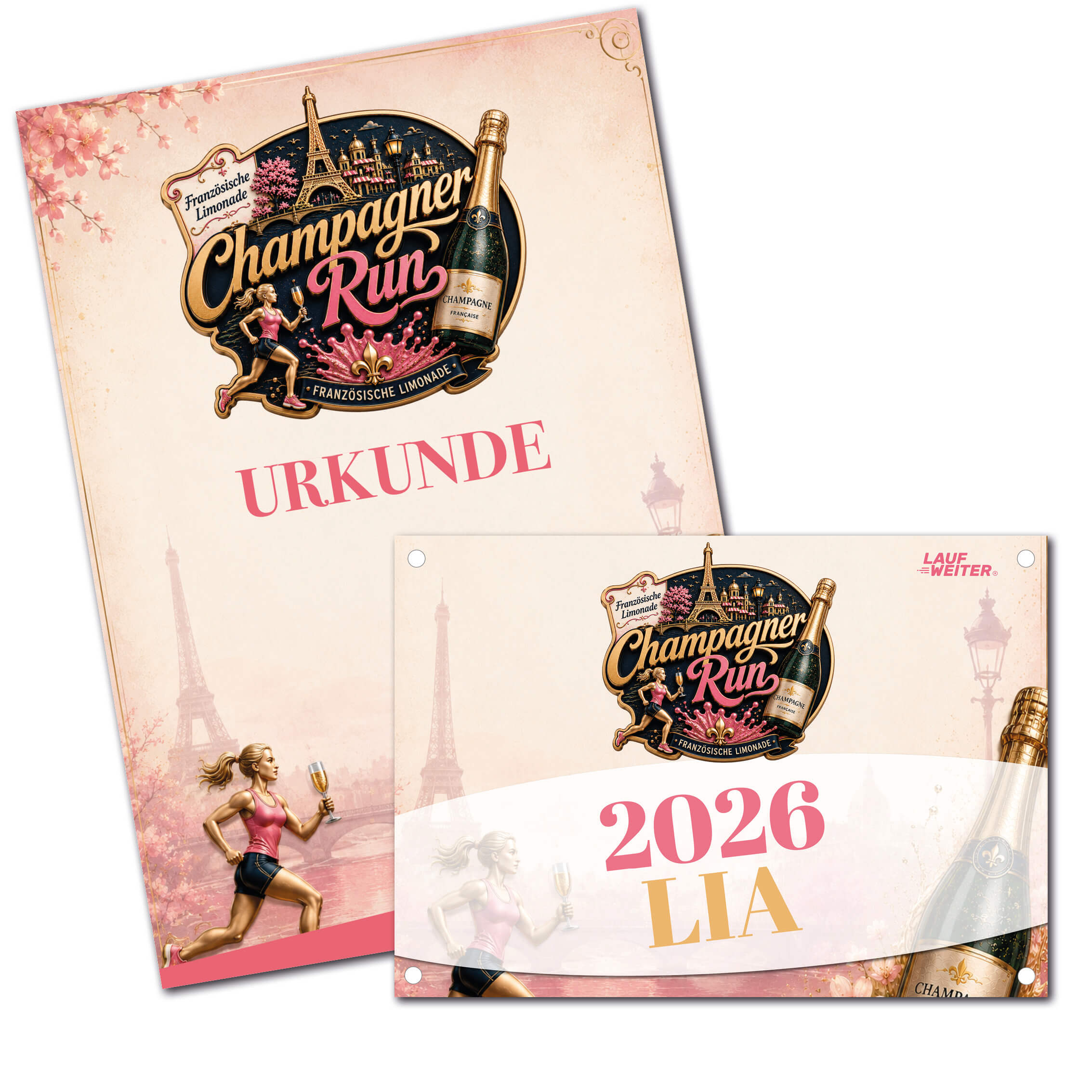 LAUF WEITER Champagner Run Startnummer & Urkunde