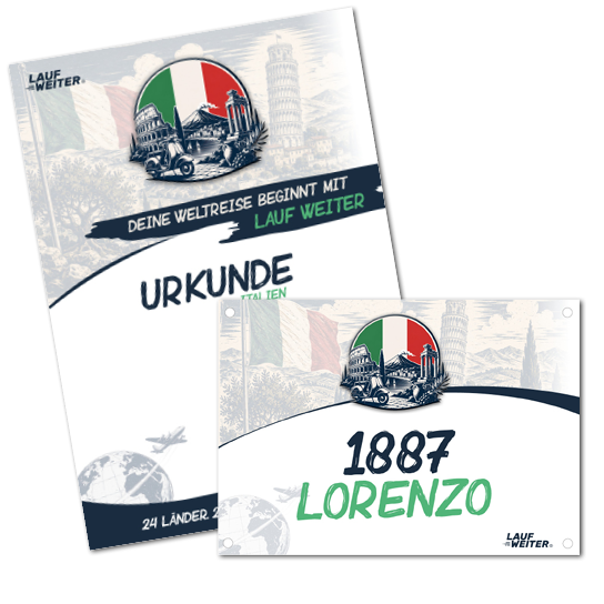 LAUF WEITER Italien Startnummer & Urkunde