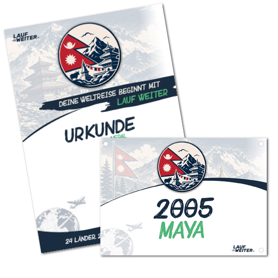 LAUF WEITER Nepal Startnummer & Urkunde