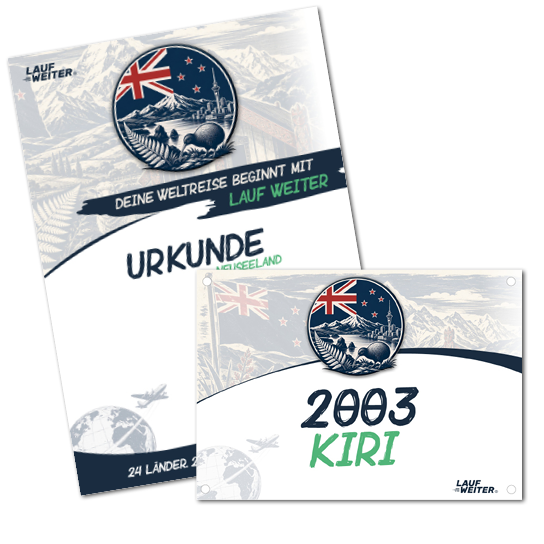 LAUF WEITER Neuseeland Startnummer & Urkunde